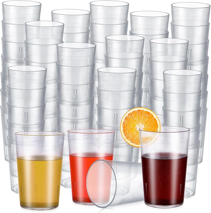 Meanplan 72 Pack Plastic Reusable Drinking Glasses Restaurant Grade 8 oz Plastic Cups Unbreakable Stackable Drink Tumblers Water Cup for Kitchen Cafe Wedding Birthday Party Supplies (Frosted)