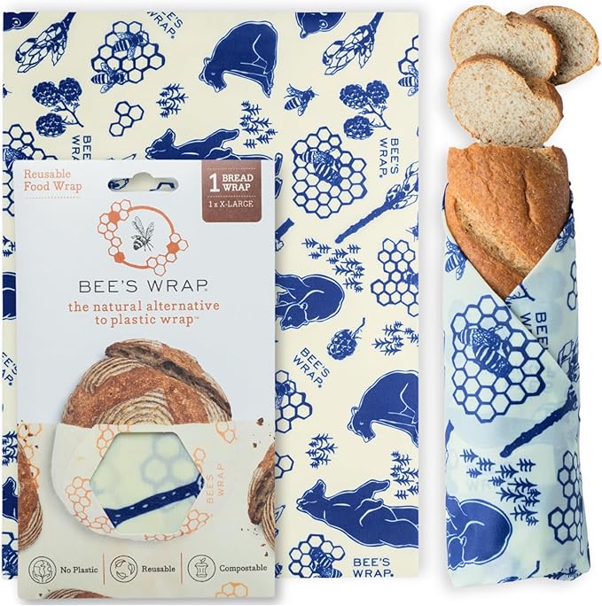 Bee's Wrap Beeswax Wraps for Bread - Beeswax Bread Wrap for Sourdough & Bread Storage - Plastic Free Made in USA Reusable Natural Food Wrap - Bees & Bears