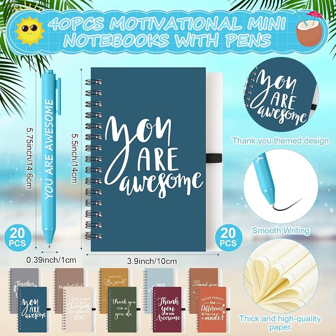 Teenyyou 60 Pcs Employee Appreciation Gift Set, 16oz Tumbler with Lid Notebook Pen Bulk Thank You Gift Holiday Party Favor for Teachers Office Coworker Teacher Staff Team (Fresh Color,Delicate Style)