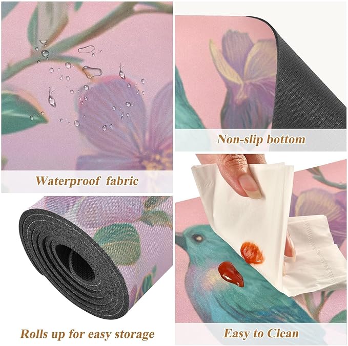 2-in-1 Table Runner Trivet for Hot Dishes Heat Resistant Hot Plate Mat Pad 39x12 Inch Waterproof Table Protector Trivets for Countertop Non Slip Decorative Vintage Birds and Pink Flowers