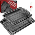 Air Fryer Basket, 2 Set Oven Air Fryer Basket and Tray with 60 PCS Parchment Papers, DEGOVIN Crisper Tray Non-stick Stainless Steel Air Fry Pans for Convection Oven(14.88"×10.98"& 13"× 9.7"-Black)