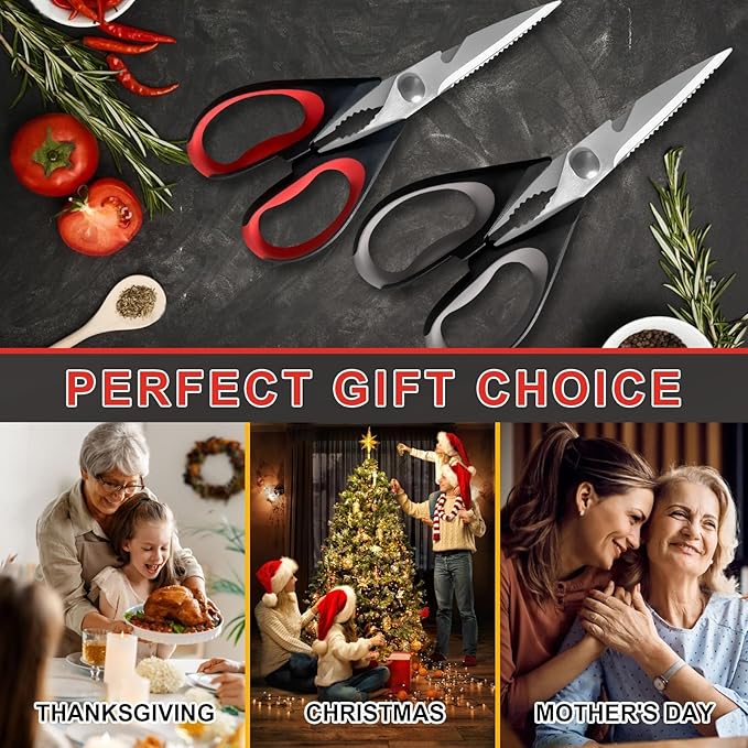 3 Pack Kitchen Scissors, Heavy Duty Kitchen Shears with Serrated Blade, Ergonomic Handle Poultry Shears, Stainless Steel Poultry Scissors For Turkey, Chicken, Thanksgiving, Christmas Day