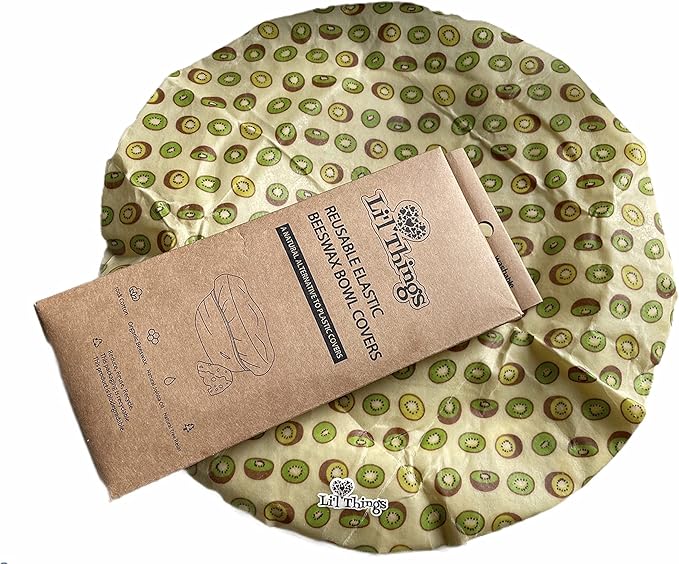 Beeswax Bowl Covers Set of 5 (XS–XL) – Reusable Elastic Food Covers for Bowls – Organic Cotton with Beeswax, Washable & Plastic-Free | Li’l Things- Fruity Fruit