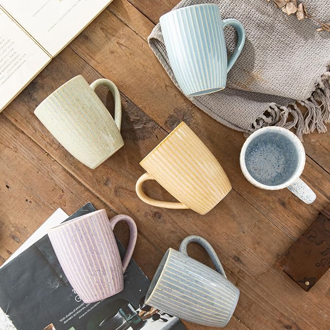Yundu 16 oz Coffee Mugs Set of 6, Large Coffee Cups, Ceramics Mug with Handle, Cups foe Latte, Tea, Cappucino - Assorted Colors