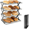 4 Tier Collapsible Cooling Rack with Adjustable 6 Setting Design stackable wire rack for baking sheet for Cookies Baking Gifts for Women (Black, 4-Tier)