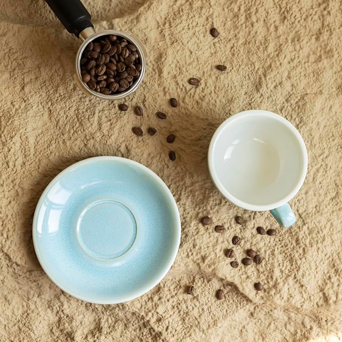 Loveramics Coffee Cup Ceramic, 8 oz Latte Art Cup with Saucer for Cappuccino, Tea, Espresso, Thick - walled stoneware Cappuccino mug Set for Cafe and Barista - Potters Colours (Ice Blue, 8OZ)