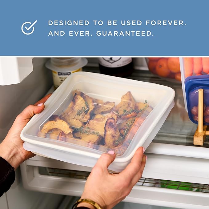 Stasher Reusable Silicone Stretch Lid for Casseroles, Sheet Pans, Baking Dishes–Square Replacement Lid, 8”x8”, Stretchable, Leak-Free, Microwave Safe, Dishwasher Safe, Food Cover, Eco-Friendly, Clear
