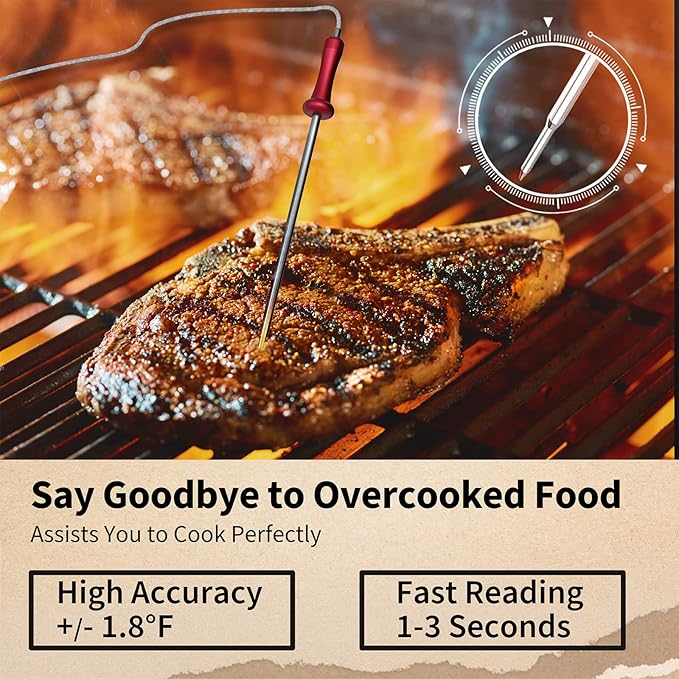 YIOU Wireless Meat Thermometer for Cooking, Digital Meat Thermometer with 2 Probes, 500FT Ultra Accurate & Fast Food Thermometer for Oven, Smoker, Red