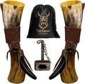 Drinking Horn — 10-12 Inch Viking Gifts for Men & Women | With Thor Bottle Opener & Stand | Handmade & Real Ox Horns | Norse Viking Cup Perfect For Beer, Ale, Mead (12 Oz) (Shine Polished Pack of 2)