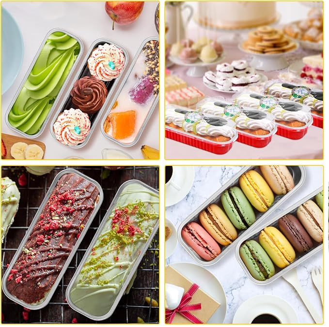 200Pack Disposable Aluminum Pans Mini Cake Containers with Lids and Spoons and Stickers, 6.8Oz Loaf Pans for Baking Bread, Dessert Cups with Lids for Party, Picnics, Celebration (Red)