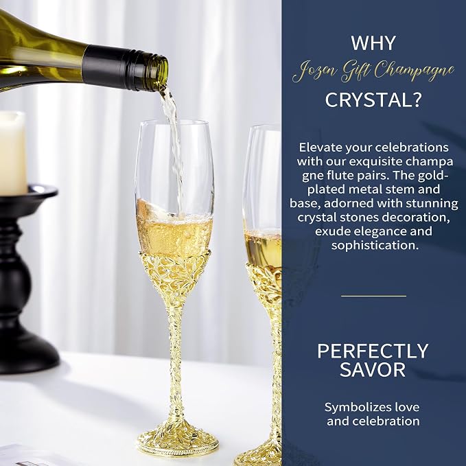 Champagne Flutes -His and Hers,Wedding Toasting Glasses for Engagement Celebrations, Bridal Shower and Registry Idea, Tall Wine Glasses for Bride and Groom Gifts,7oz (Gold New)