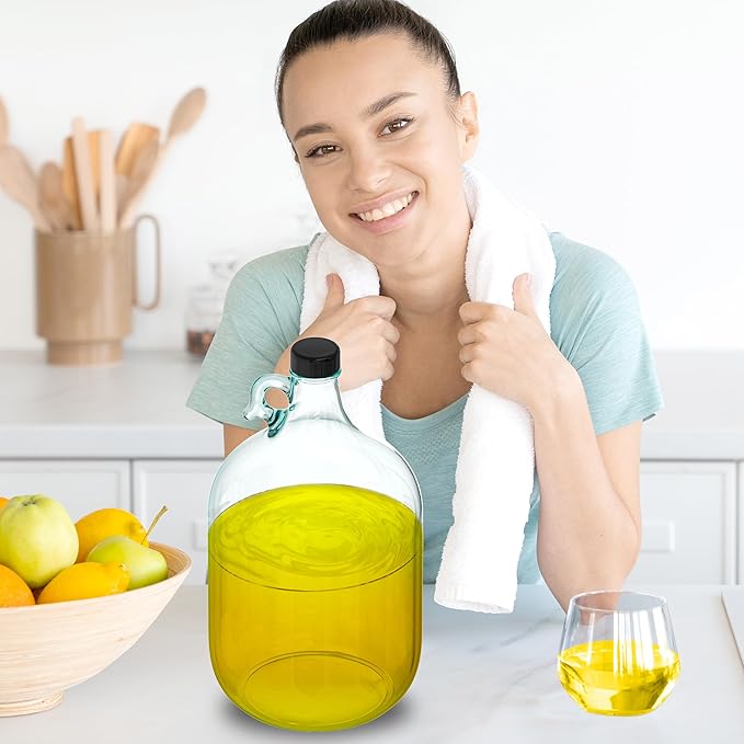 Skywin 1 Gallon Glass Jar with Lid, Clear Glass Gallon Jug for Brewing, Fermentation, Beverage Storage & Bulk Liquids, Airtight 38mm Screw Cap, Food Safe, Reusable Glass Jug with Carry Handle