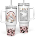 SANDJEST Mom Gifts for Women Mom Nutrition Facts Tumbler Stainless Steel 40oz with Handle Insulated Travel Cup Best Mom Ever Coffee Cup, Mother's Day Christmas Birthday Gifts from Son Daughter