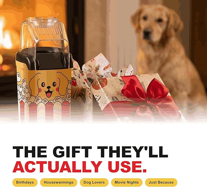 Fun Popcorn Machine Air Popper – Hot Popcorn Maker Air Popper Electric with Butter Melting Tray – Mini Electric Maker - Dog Mom Gifts for Women, Home, Kids Movie Night - Oil Free Snacks