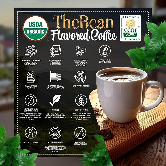 The Bean Organic Coffee Company Chocolate Macadamia Nut, Medium Roast, Whole Bean Coffee, 16-Ounce Bags (Pack of 2)