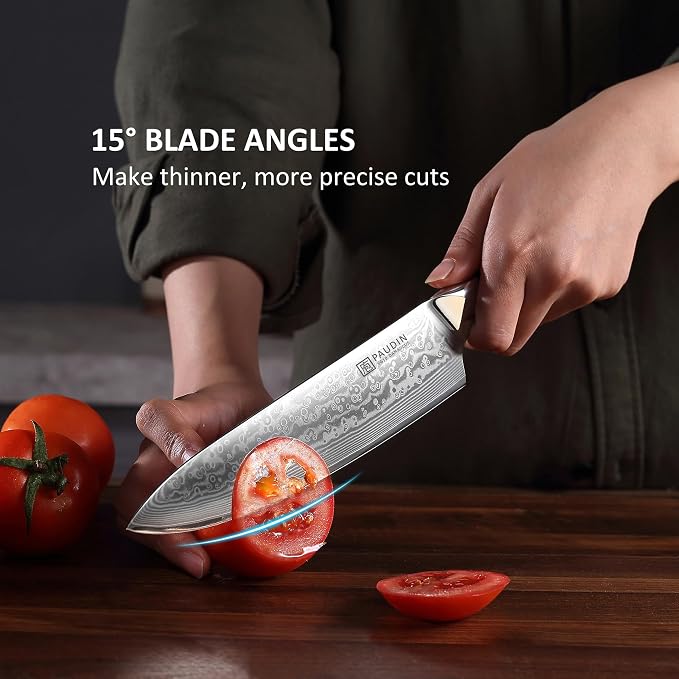 PAUDIN Chef Knife 8 Inch, 67-Layer Japanese VG10 Steel Core Damascus Kitchen Knife, Razor Sharp Japanese Chef Knife with Ergonomic G10 Handle for Home, Restaurant