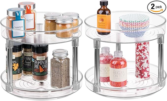 iDesign 9-Inch Plastic 2-Tier Lazy Susan Turntable - Set of 2 - Clear/Chrome