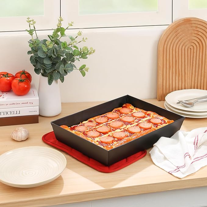 Blue Steel Detroit Pizza Pan 14x10 (Non-Stick&BPA Free) Heat-Resistant Up to 500°F, Pre-Seasoned Carbon Steel Detroit Pizza Pan, Deep Dish Pizza Authentic Steel Pan Five Years Free -Replacement