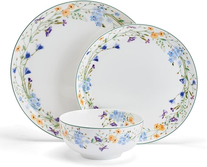 Mikasa Quinn Lightweight Bone China 12 Piece Dinnerware Plate Bowl Set, Service for 4