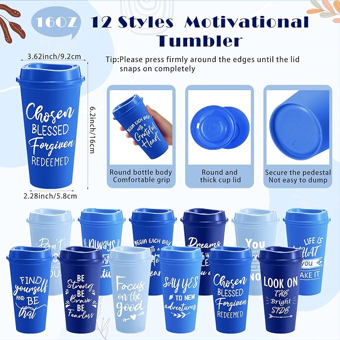 Skylety 12 Sets/48 Pcs Employee Appreciation Gift Baskets Bulk 16oz Inspirational Coffee Cup with Spiral Notebook, Pen & Keychain, Thank You Gifts for Staff, Teacher,Coworker, Team (Gradient Blue)