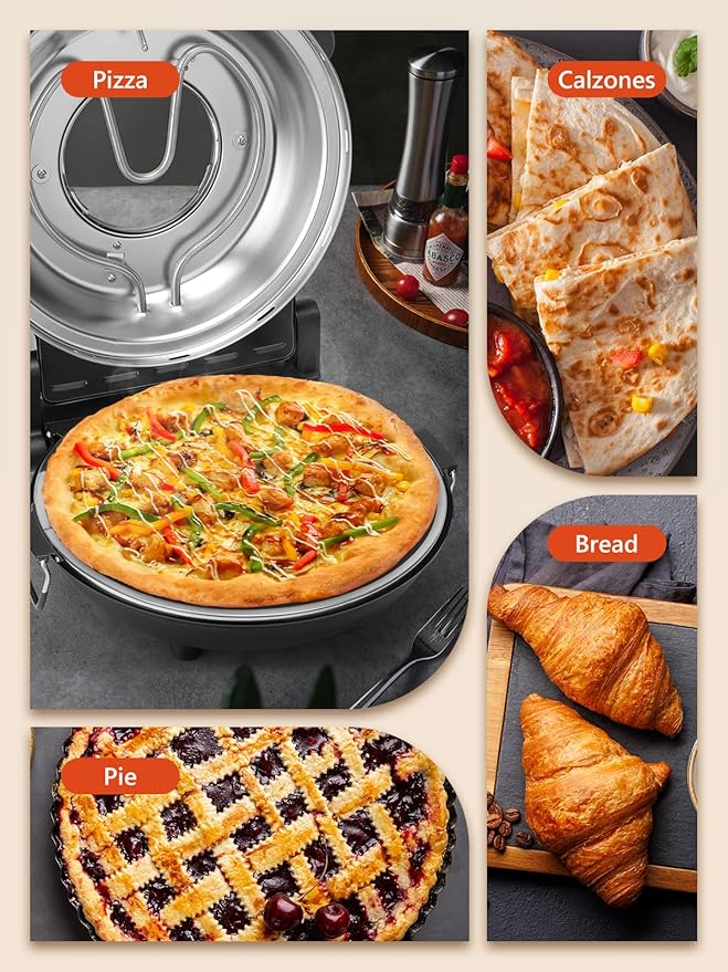 KEENSTAR Pizza Oven Indoor 12-Inch, Countertop Glazed Ceramic Stone Pizza maker with Adjustable Timer, 1200W Heat up to 800°F, Electric Pizza Cooker with Viewing Window Baked Pizzeria Style at Home