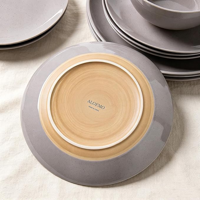 Dinnerware Sets for 4, 12 Pieces Stoneware Plates and Bowls Sets, Dishwasher&Microwave Safe,Modern Minimalist Tableware for Everyday Use, Gray