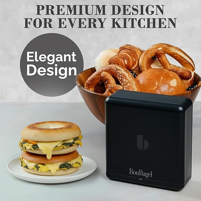Bagel Cutter Slicer – Precision Bagel Slicer with Auto-Center Holder – Compact 7-Inch Space-Saving Design for Even Cutting Large and Small Bread at Home or Café Kitchen - Black