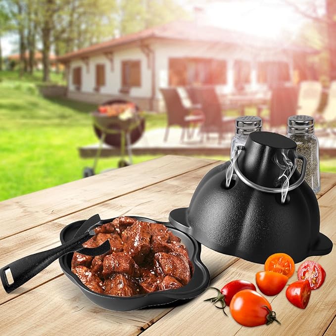 Cast Iron Garlic Roaster with Handle, Mini Cast Iron Smoker, Garlic Roaster for Oven, Used in the Kitchen Oven or Outdoors on a BBQ Grill Stove