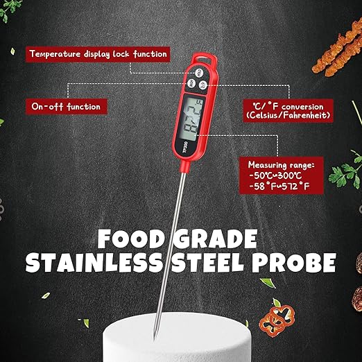 Copkim 12 Pcs Meat Food Thermometer Food with Probe Water Liquid Instant Read Digital Thermometer Kitchen Cooking Supplies for Cooking BBQ Milk Yogurt (Red)