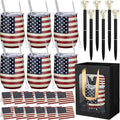 Patelai 30 Pcs 2026 American Flag Pattern Cups Gift Set for Men Women 12oz Stainless Steel Tumbler Mug Cups with Lid and Straw Pens and Card Set with Gift Bags for 4th of July 250th Memorial Day