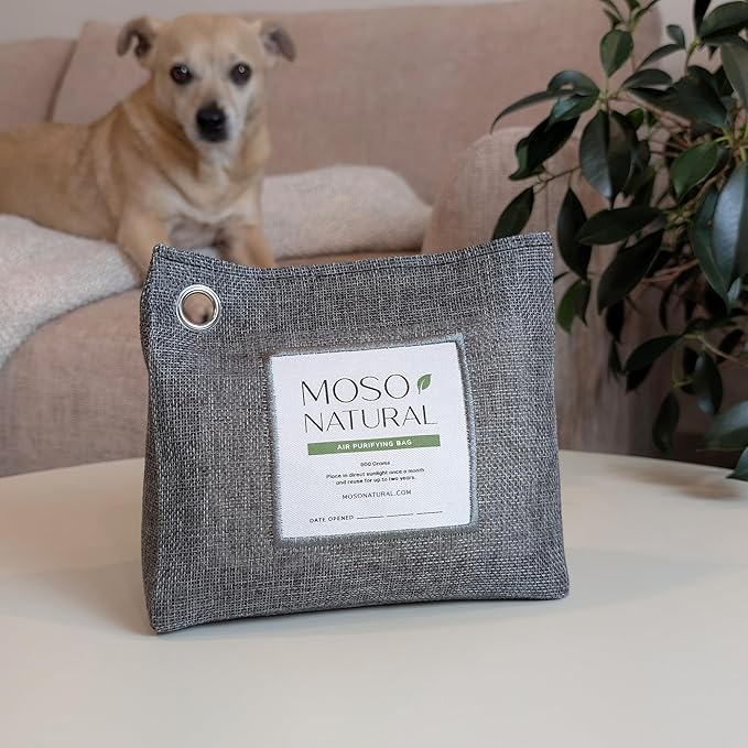 Moso Natural Air Purifying Bag 600g, Premium Bamboo Charcoal Odor Absorber, Room Deodorizer for Large Spaces, Bedroom, Kitchen, Basement, Pet Odor Eliminator for Home, 21oz Charcoal Bags