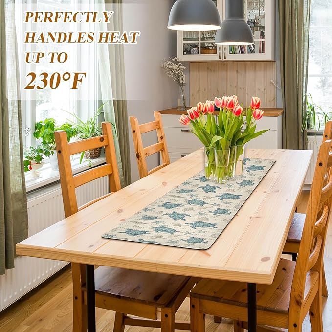 Beige Beach Wood Sea Turtles Trivet Table Runner Heat Resistant 230F for Hot Dishes Pots Plates Kitchen Dining Table Protector Decorative 39.37x 11.8