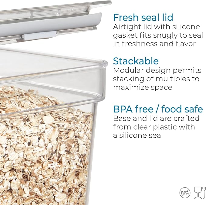 Airtight Clear Plastic Storage Bin with Locking Lid, Stackable Food-Safe Container with Seal for Pantry, Kitchen & Fridge Organization