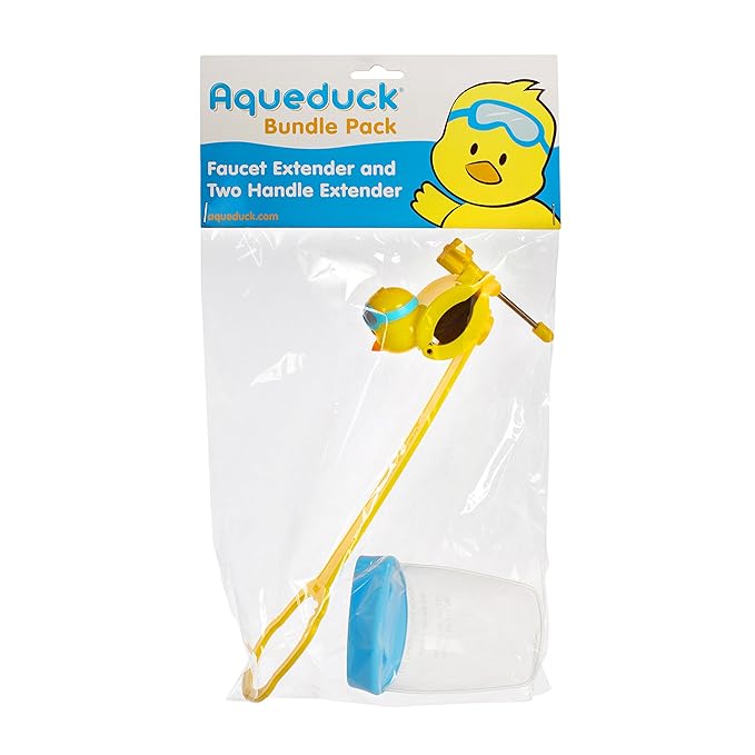 Aqueduck Faucet Handle Extender Set. Connects to Sink Handle and Faucet to Make Washing Hands Fun and Teaches Your Baby or Child Good Habits and Promote Independence to Them.