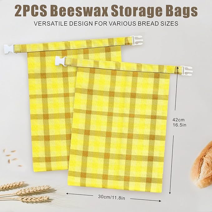 Mosucoirl Beeswax Bread Bags 2 Pack, Reusable Bread Storage Boxes for Homemade Sourdough, Cotton Food Bags Loaf Containers to Keep Fresh Large