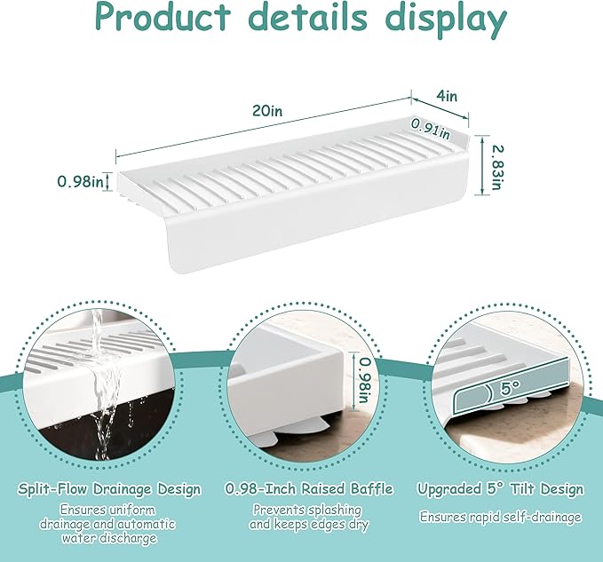 Silicone Sink Edge Protector Splash Guard, 20x4 Inch with Suction Cups & 5°Tilt, Cuttable for Kitchen Bathroom Countertops, Granite Quartz Surfaces (Transparency)