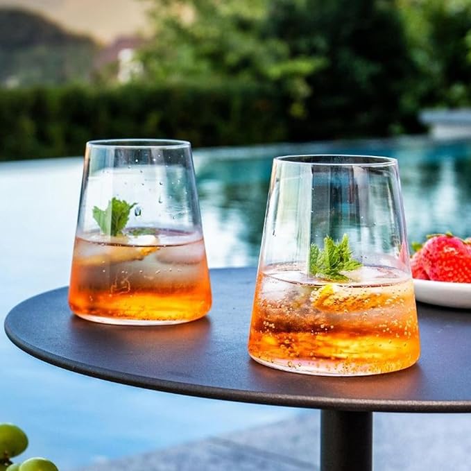 Stölzle Lausitz Stemless Red Wine Glass Power Set of 4, 17.5 oz – Modern Stemless Wine Glasses for Maximum Aroma – Flat Red Wine Glasses in Crystal Glass–Dishwasher & Break-Resistant, Made in Germany