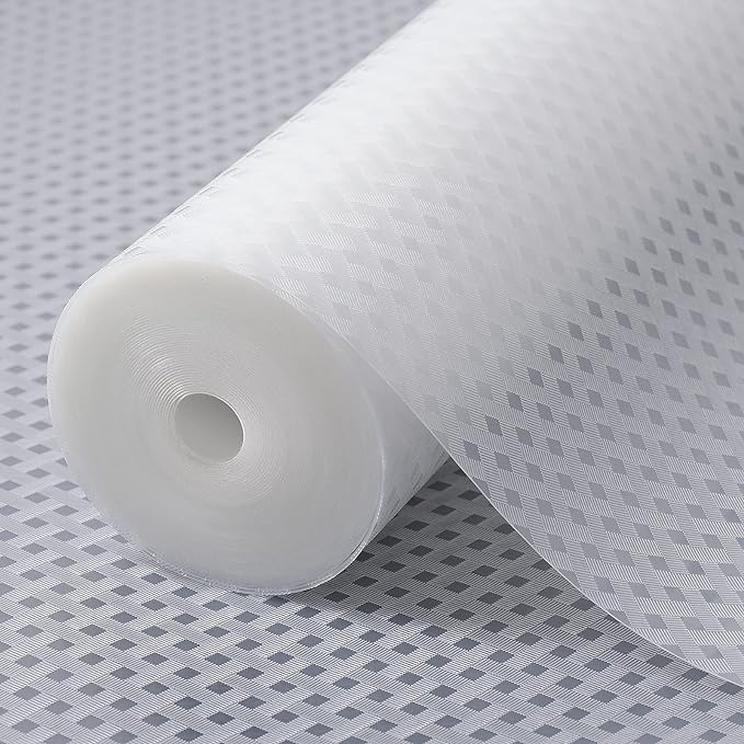 Shelf Liners for Kitchen Cabinets, Waterproof Kitchen Cupboard Liner, Refrigerator Liners and Durable Plastic Drawer Mats EVA Non Adhesive Shelves, Fridge - Clear 11.8 x 118 Inches