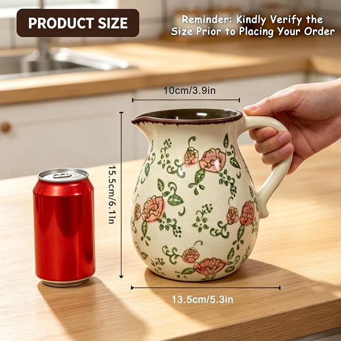 Ceramic Utensil Holder for Kitchen Counter, 6.1 Inch Modern Farmhouse Rustic Cooking Utensil Holder for Countertop Home Decor, Vintage Utensil Organizer Crock for Cooking & Spoon Tools (Red Rose)
