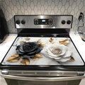 Glass stove top cover 28"x 20", Stove Top Covers for Electric Stove, Flat Range Mat for Glass Cooktop, Kitchen Heat-Resistant Protector Non-Slip Drying Mat (Black and White Roses)