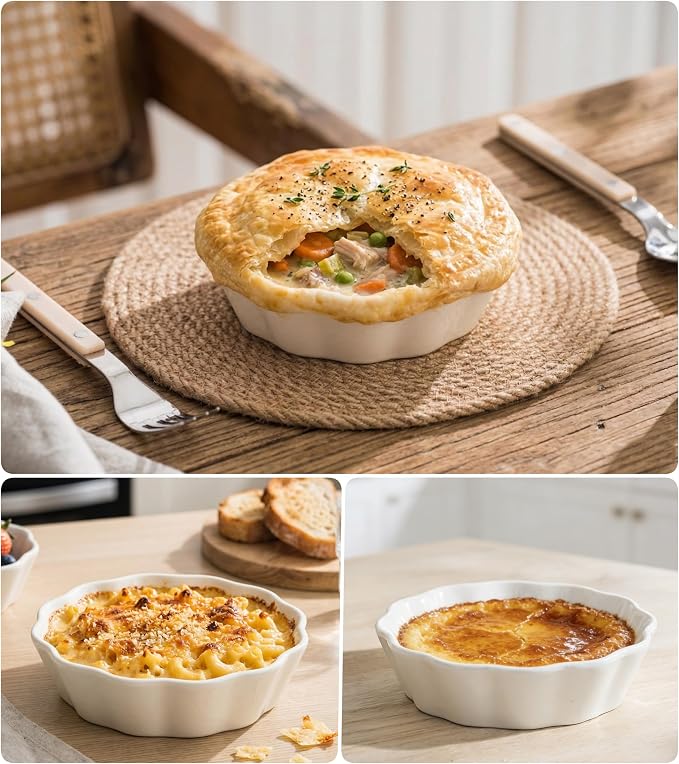 Mini Baking Dish Set, 12 oz Ramekins for Oven, Small Casserole Dishes, Individual Ceramic Baking Dishes for Creme Brulee, Pot Pie, Dessert & Lasagna, Oven Safe, Set of 6