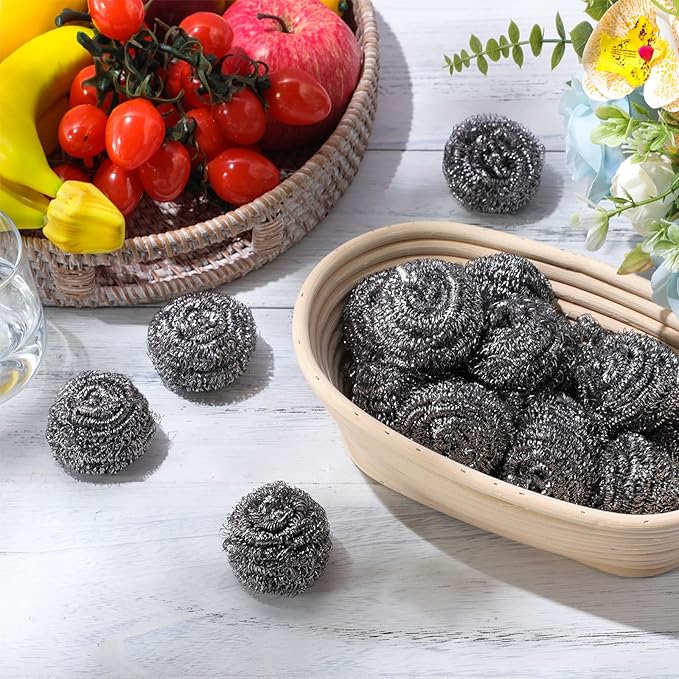 Reallnaive 200 Pcs Stainless Steel Wool Scrubber Bulk Steel Wool Sponges Pack Metal Dishwashing Wire Scouring Pads Heavy Duty Clean Dish Pot Pan and Oven for Cleaning Kitchen Bathrooms and More