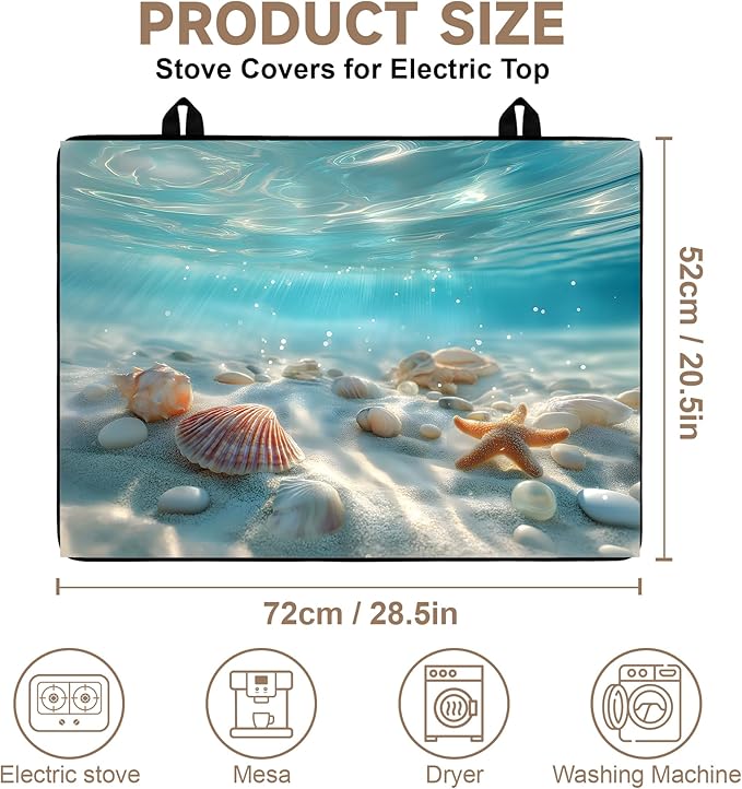 Stove Top Covers for Electric Stove: Sea Design Heat Resistant Protector Glass Stove Top Expands Counter Space, Stylish Kitchen Decor 28.5'' 20.5''