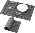 Yofidra Large Stone Dish Drying Mat for Kitchen Counter, Quick Dry Stone Mats with Absorbent Diatomaceous Earth, Foldable Roll Up Drying Organizer Pad for Utensils Plate, 24"×16", Dark Gray Marble