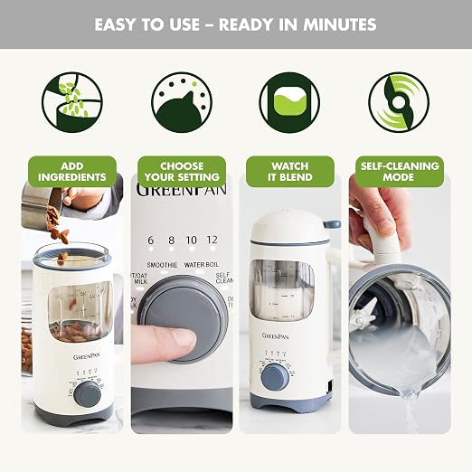 GreenPan 30oz Nut Milk Maker Machine, 15-in-1 for Homemade Almond, Oat, Soy, Coconut, Plant-Based Non-Dairy Beverages, Soups, BPA-Free Glass, Automatic Self-Clean, Delay Start, Cream