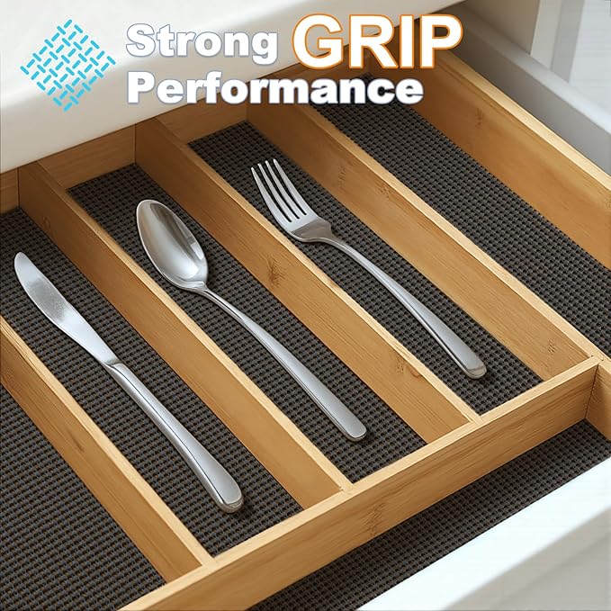 Songrey Non-Adhesive Drawer and Shelf Liner, Non Slip Cabinet Liners, Protect Kitchen Cupboard, Bathroom Drawers, Breathable, Thick Strong Grip mat (12IN x 30FT, Black)