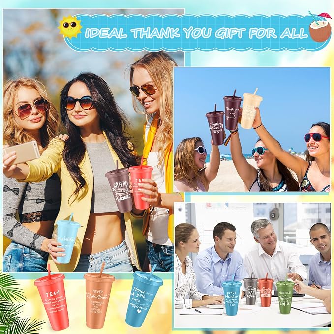 Shellwei 36 Pcs Employee Appreciation Gifts Bulk 24 oz Thank You Tumbler with Lid and Straw Mini Spiral Notebooks and Pens Appreciation Gifts for Team Employee Coworkers Teacher (So Glad)