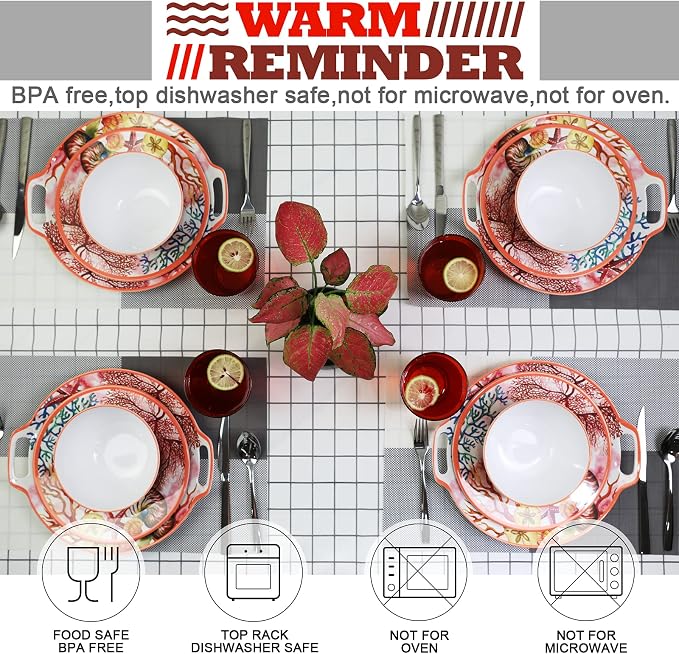 Melamine Dinnerware Set for 4-16 Pcs:Camping Dishes Set with Dinner Plates,Salad Plates,Cups and Bowls.Lightweight and Unbreakable.Indoor and Outdoor Use.