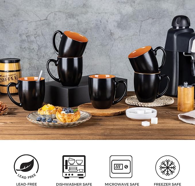 GBhome 16oz Coffee Mugs Set of 6, Large Ceramic Coffee Mugs for Man, Woman, Dad, Mom, Modern Coffee Mugs Set with handle for Tea/Latte/Cappuccino/Milk/Cocoa. Dishwasher&Microwave Safe,Orange