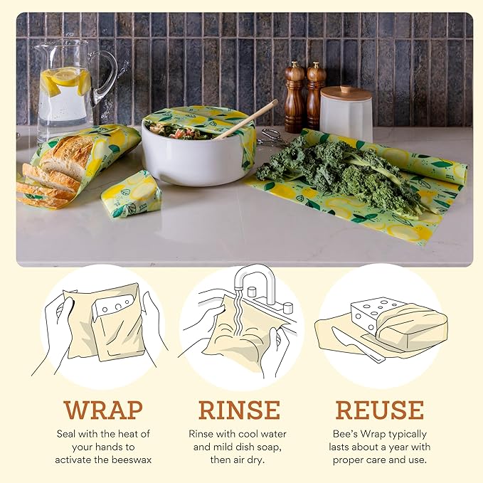 Bee's Wrap - Limited Edition - Beeswax Wraps for Bread - Beeswax Bread Wrap for Sourdough & Bread Storage - Plastic Free Made in USA Reusable Natural Food Wrap - Fresh Squeeze Print